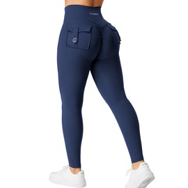 YEOREO Leggings with Pockets for Women Charm Workout Leggings for Women V Cross Waist Butt Lifting Gym Yoga Navy