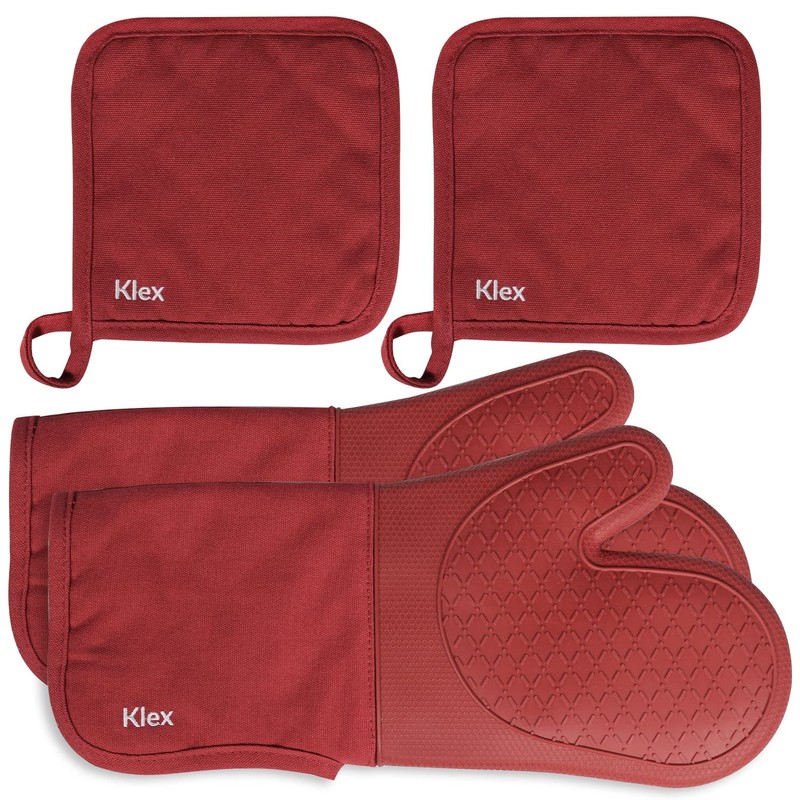 Klex Extra Long Silicone Oven Mitts and Pot Holders, 932°F