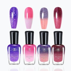 Rowcay 4 Pcs Color Changing Nail Polish Set, Classic Colors Quick Dry Nail Polish Kit 0.24 oz Finger Nail Polish Pack Glossy Toenail Polish, Nail Polish for Women and Girls