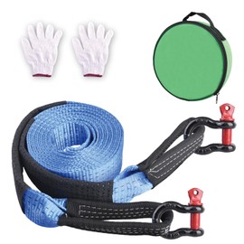 YAPJEB Universal Tow Rope 16.4 ft (5 m) Max Load 10 Tons for Car Tow Strap Emergency Escape Prevention U-Shaped Shackle Hook Tow Belt High Strength Heavy Duty for Car Snow Road Accident Failure
