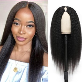 BDBDBD V Part Wig Human Hair Kinky Straight 100% Real Human Hair Upgrade U Part Human Hair Wig 180% Density Beginner Friendly Natural Color (16 inch)