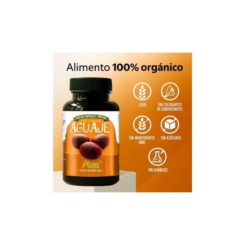 Cápsulas de Aguaje Orgánico 100% Natural 400mg 2 Frascos X100un