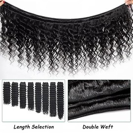 Jucames Echthaar, brasilianisch, lockig, natürlich, tief, gewellt, Echthaar, brasilianisch, unbehandelt, Extensions, doppelt, natürliche Farbe, Schwarz, 50,8 cm