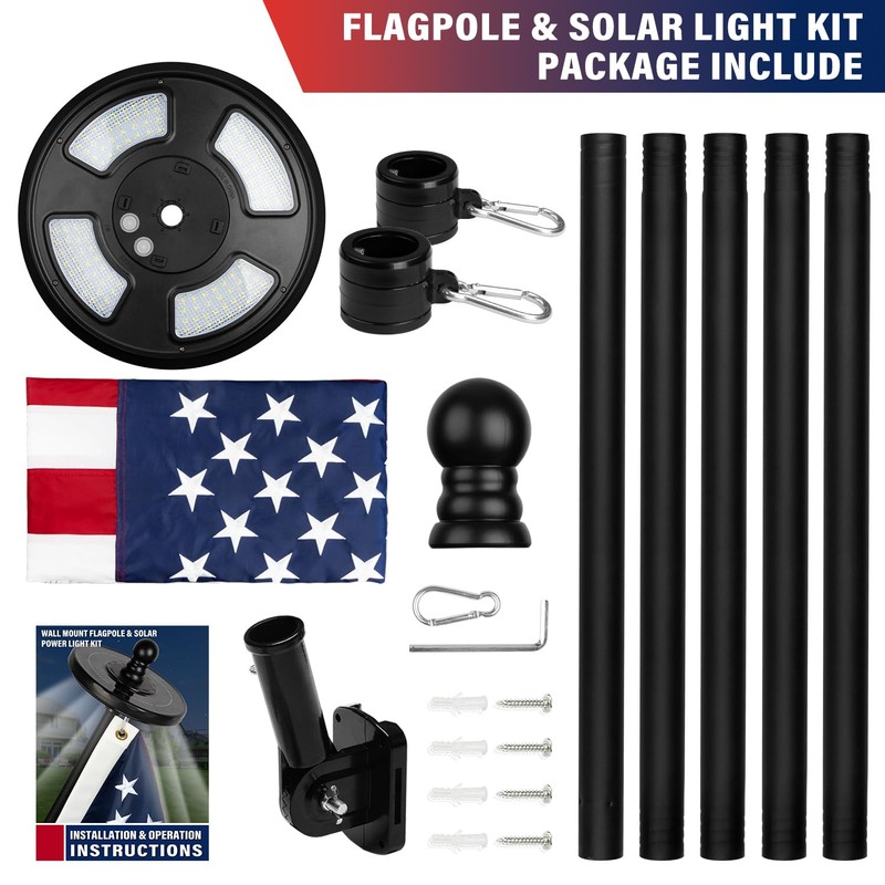 Delux American Flag with Pole and Solar Light Kit, 6