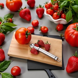 Stainless Steel Strawberry Huller and Tomato Stem Corer Tool Multi-Function Stainless Corer and Pitter Remover for Strawberry,Tomato,Vegetable and Fruit Practical Kitchen Tool