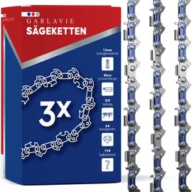 Garlavie Set of 3 Chainsaw Chains 35 cm 3/8 LP 1.1 mm 52 Drive Links - Saw Chains 35 cm Compatible with Many Brands - High Quality Chainsaw Chain.