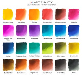 Artfinity Liquid Watercolor Paint 30 ml Bottles, Set of 24 Colors - Vibrant Dye-Based Liquid Watercolor w/Glass Pipette, Fast-Drying, Fine Art Paint for Calligraphy, Airbrushing & Traditional Art