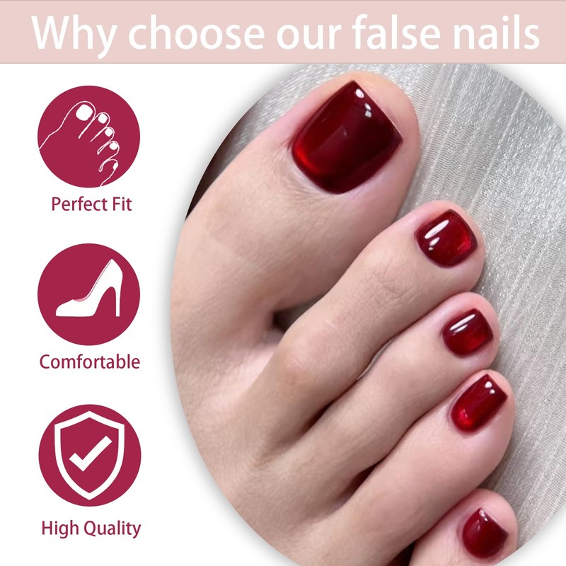 24 PCS Stick on Toenails Cat Eye Red, False Toe