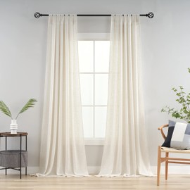 VOILYBIRD Natural Linen Semi Sheer Curtains Tab Top (Natural, 52" W x 84" L (Pack of 2))