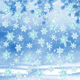 48 Pcs Christmas Acrylic Snowflakes Ornaments Christmas Tree Ornaments Clear Hanging Xmas Crystal Snowflakes Retro with Silver Thread for Christmas Winter DIY Decoration (Light Blue)