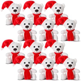 Civaner 12 Pieces 6 Inch Stuffed White Polar Bear Christmas Polar Bear Plush Bulk Small Animal Bear with Hat and Scarf Cuddly Plushie Animal Gift for Birthday Christmas for Gift Award Party Supplies