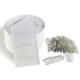 MJMP Pleat Tape for Curtain Heading Vintage Style 20 Yard with 40 Pcs Stainless Steel 4 Prong Curtain Pleat Hook Clip (20Yard 40 Pack, White)
