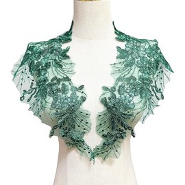 MMvolesy 1 Pair Green Lace Sequin Flower Sew for Costume Dress Decor Patch Sewing Applique Crafts DIY Patch Clothing Accessories 16.5 * 8 Inch