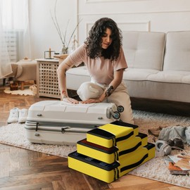 Vinsani 3 Piece Packing Cubes Set Suitcase Travel Organiser Holiday Travelling Essentials Waterproof Breathable Multiuse Clothes Toiletries Bag Luggage Carry On Compression Storage Bags – Yellow