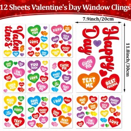 Valentines Day Window Clings Decorations Valentines Candy Heart Window Stickers BE Mine Hug ME Conversation Heart Window Decals Valentine's Day Decor for School Classroom Home Wedding Party Supplies
