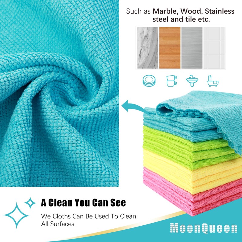 MOONQUEEN 12 Pack Microfiber Cleaning Cloth - Reusable Cleaning Rag,
