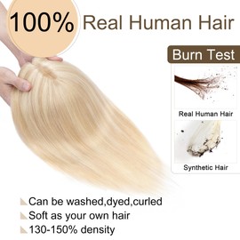SEGO Hair Toppers for Women Real Human Hair No Bangs 130% Density 10 * 12CM Silk Base 100% Remy Human Hair Clip in Top Wiglet Hair Pieces for Thinning Hair -16 Inch 18P613 Ash Blonde&Bleach Blonde