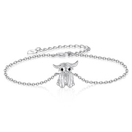 CVRAVO Highland Cow Bracelet 925 Sterling Silver Adjustable Cow Bracelet Cute Animal Jewelry Gifts for Women