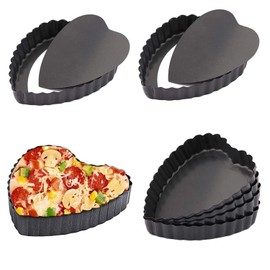 Mini sartén para tartas, paquete de 6 moldes para tartas en forma de corazón de 4 pulgadas, moldes para quiché en forma de corazón, con una bandeja inferior extraíble, utilizado para postres, hornear pasteles