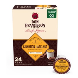 Don Francisco's Cinnamon Hazelnut Flavored Coffee Pods, 24 Count, Medium Roast, Compatible with Keurig Brewers
