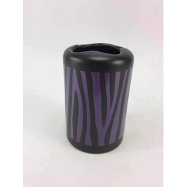 4 Piece Ceramic Bathroom Accessories Set - Purple Black Zebra Animal Print - Complete Bath Decor Kit Includes Designer Soap or Lotion Dispenser - Toothbrush Holder - Tumbler - Soap Dish (Purple Zebra)