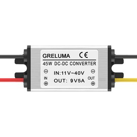 Greluma DC 12 V 24 V to 9 V Step-Down Converter Regulator 5 A 45 W Power Supply Reducer for Car Electronics Truck Vehicle Boat Solar System (DC 11-40 V Inputs, CE Certified)