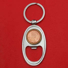 US 1992 Lincoln Small Cent BU Uncirculated Coin Gold Silver Two Tone Key Chain Ring Bottle Opener NEW - Lucky Penny
