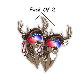 eDesign 2-Pack Deer Mullet Decal Vinyl - 4 Inches - Patriotic Deer Mullet Sticker for Car Truck Van Window Bumper Laptop Tablet Cup Tumbler Water Bottle and Any Smooth Surface