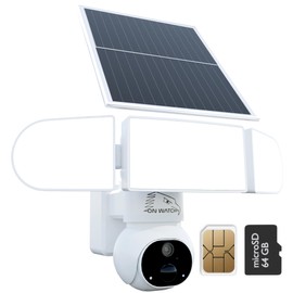 4G Cell Solar Floodlight Security Camera Wireless Outdoor, Motion-Activated Recording/Notification/2000LM Floodlight/105dB Siren, Pan & Tilt, 2K, HD Live View/Talk, No Fee, 64 GB & SIM Cards Included