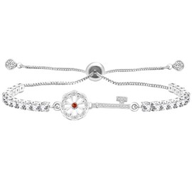 Tobestu Unique Platinum Plated Cubic Zirconia Key Tennis Bracelet for Girls Adjustable Slider Bolo Bracelets for Friendship Graduation YA4936