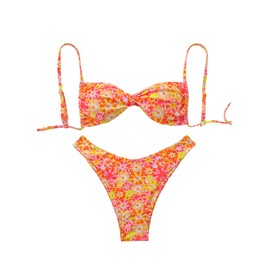 Verdusa - Conjunto de bikini bohemio de 2 piezas para mujer con lazo y corte alto, Naranja, Small