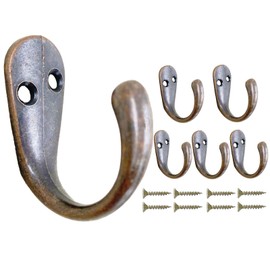 Mokife Coat Hooks, Vintage Copper, Pack of 6 Heavy Duty Wall Hooks, Single Metal Hooks, Key Hooks, Hat Hooks for Screwing for Hat, Coat, Clothes, Towel, Cup