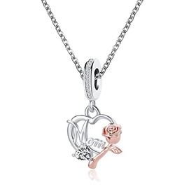 OutstandLong Mom Rose Necklace for Women Rose Gold Flower Heart Pendant Necklaces for Mom Mother's Day Jewelry for Wife Her