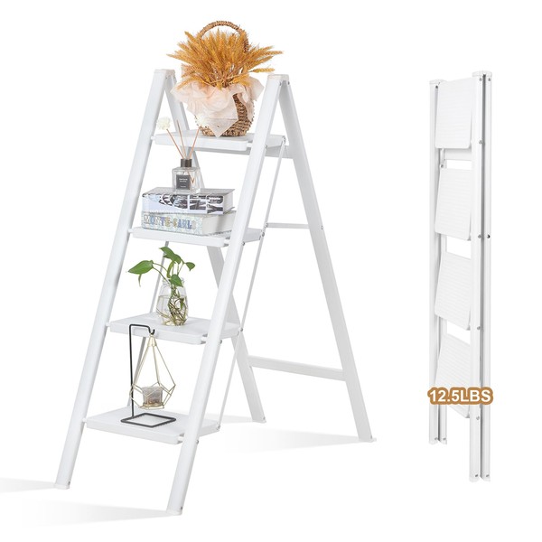 LEADALLWAY Lightweight 4 Step Closet Step Ladder Designed Specifically for