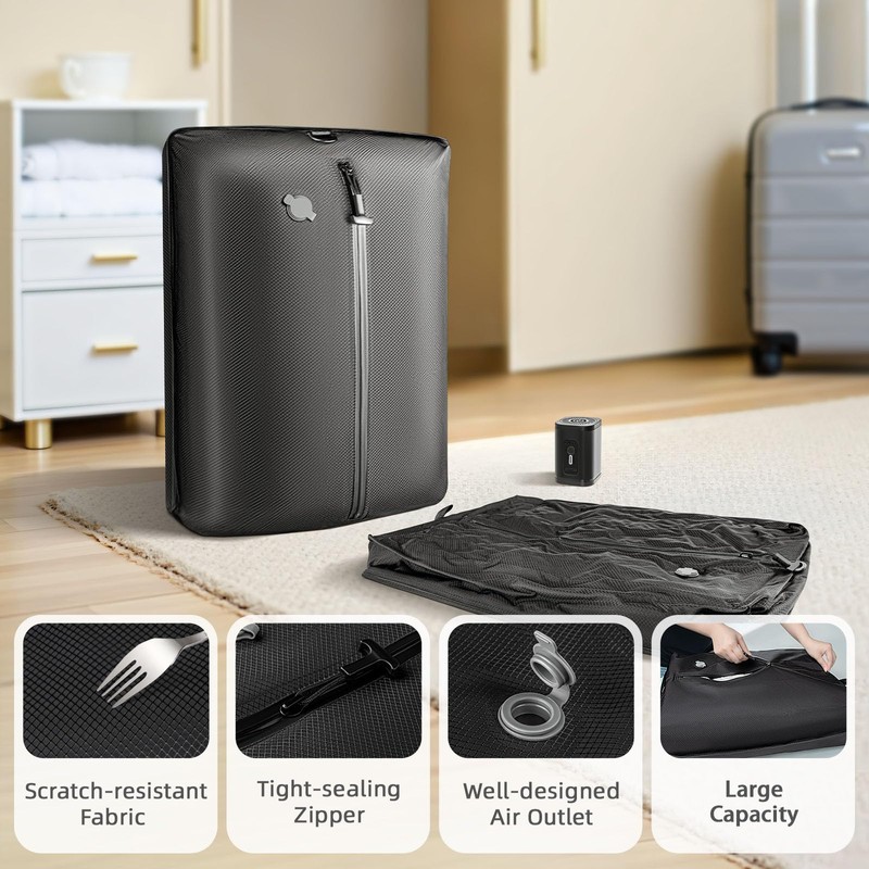 Luvan Travel Vacuum Bags for Luggage with Wireless Pump, Reusable