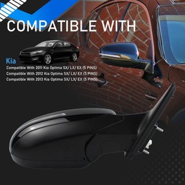 YzusGomumu Right Passenger Side Door Mirror Compatible with 2011 2012 2013 Kia Optima SX/LX/EX (5 PINS) Black Manual Folding Non Heated Power Glass Replaces KI1321152 87620-2T110 876202T110
