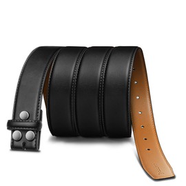 BULLIANT Leather Belts Strap 1 1/2" with Snaps No buckle for Men Belt Replacement(Black,34"-36" Waist Adjustable)