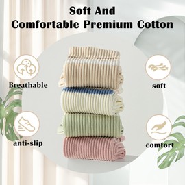 FIYIGO 5 Pairs Cotton Striped Crew Socks for Women, Casual Retro Soft Cozy Athletic Running Breathable Tube Socks -5 White