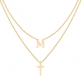 Milreason Layered Initial Necklace for Women, Fashion Cross Pendant Necklaces for Women, 18K Gold Plated Cute Letter Necklace A-Z, Hypoallergenic, Religious Christian Jewelry Birthday Gifts for Women