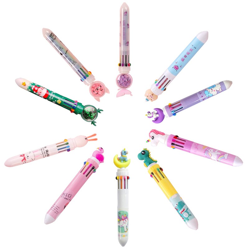 GERUI Pack of 10 Multicoloured Pens 10 in 1 Retractable