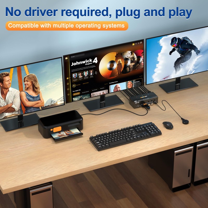 8K HDMI DP KVM Switch 3 Monitors 3 Computers, 8K@60Hz/4K@144Hz