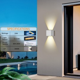 Boaskul Outdoor Wall Sconce 20W,3000K Exterior Modern Porch Light Fixture Wall Mount Up Down Lighting for House Front,Garage,Hallway