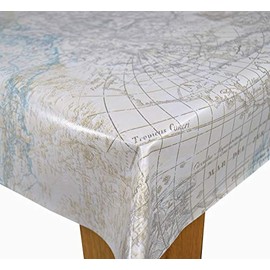 Karina Home Wipe Clean Tablecloth Vinyl PVC Table Cover Wipeable Table Cloth Maps of the World Duckegg 200cm x 140cm