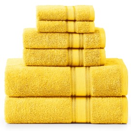 LANE LINEN Luxury Bath Towels Set - 6 Piece Set, 100% CottonBathroom Towels, Zero Twist, Shower Towels, Extra Absorbent Bath Towel, Super Soft, 2 Bath Towels, 2 Hand Towels, 2 Wash Cloths - Mimosa