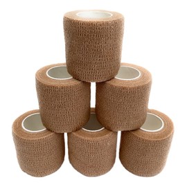 ASPALAND 自着性テープ 包帯 テーピング エラスチック バンデージ 自己粘着 伸縮包帯 弾性 (ベージュ6巻入, 5cm*4.5m)