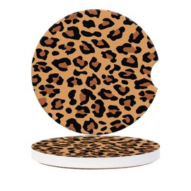 Cup Holder for Car,Leopard Pattern Ceramic Coasters Non-Slip Cup Holder Insert with Fingertip Grip, Auto Interior Accessories for Women & Men,Pack of 2, 2.56In