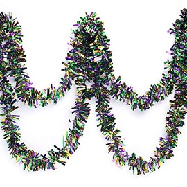 Anderson's Metallic Purple, Green & Gold Tinsel Twist Garland, 25ft Holiday Decoration, Christmas Tree Trim, Parade Float Decor, Party Supplies, Halloween, Graduation, Event Garland