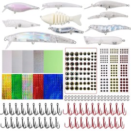 Unpainted Fishing Lures Making Kit DIY Crankbaits Minnow Kit - 321/355pcs Blank Hard Bait Lure Set Include Pliers Treble Hook Split Rings Lure Eyes Stickers Fishing Tackle