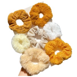SEPNOSIA 7Pcs Ginger Yellow Velvet Satin Solid Hair Scrunchies Textured Elastic Rubber Hair Ties For Women and Girls with Thick Hair