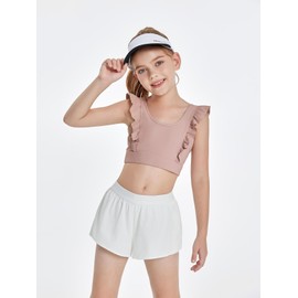 Girls Training Bra Cute Ruffle Sports Bra for Kids Comfort Dance Yoga Crop Top Pink
